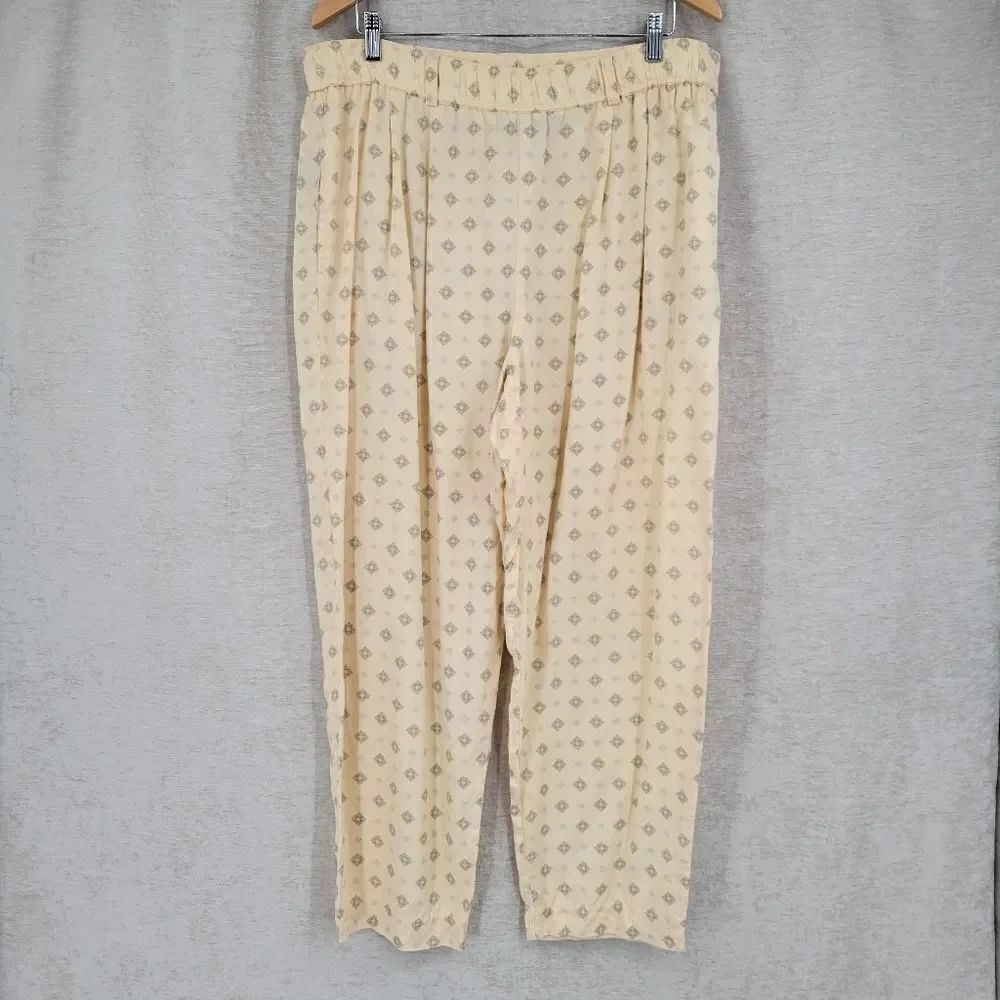 Liz Sport Soft Butter Yellow Patterned Pants with Belt Loops 80s Women's Large